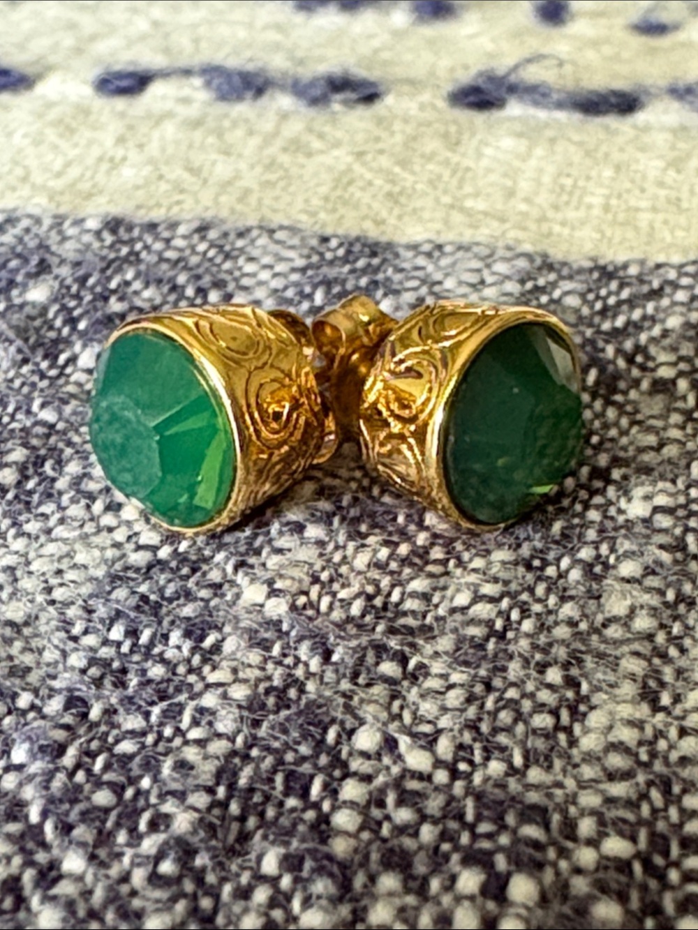 Coach Gold/Emerald Vintage Style Glass Stone Stud Earrings